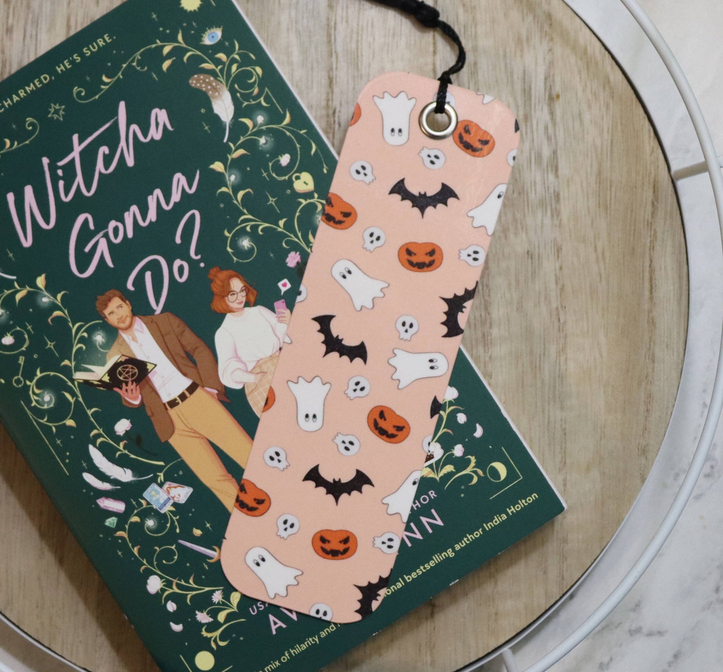 Pink Ghost and Bat Patterned Bookmark