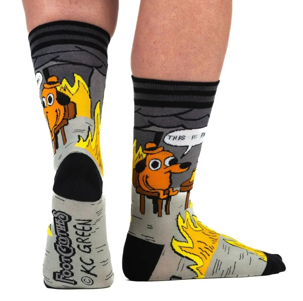 This Is Fine Noir Crew Socks