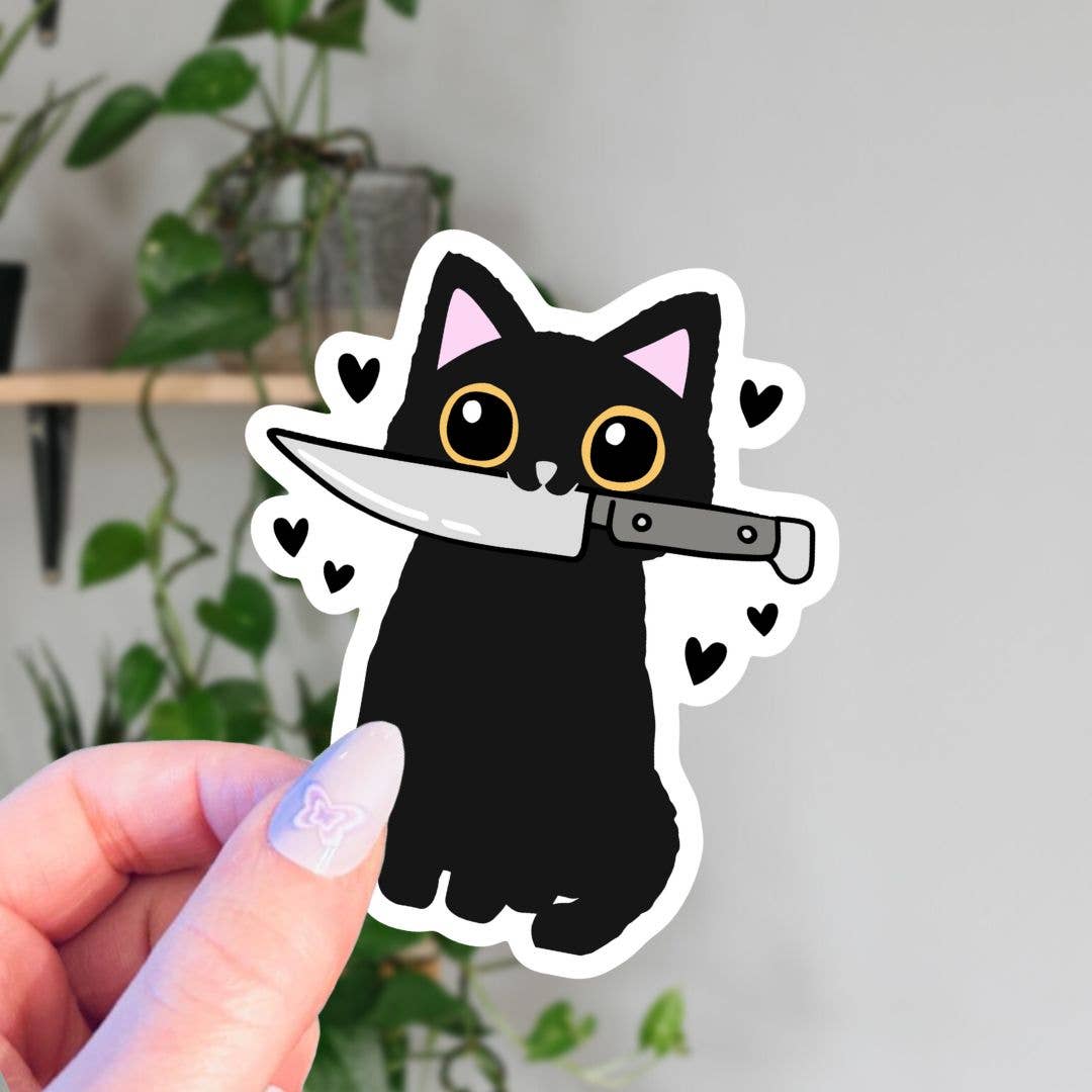 Black Cat With Knife Sticker