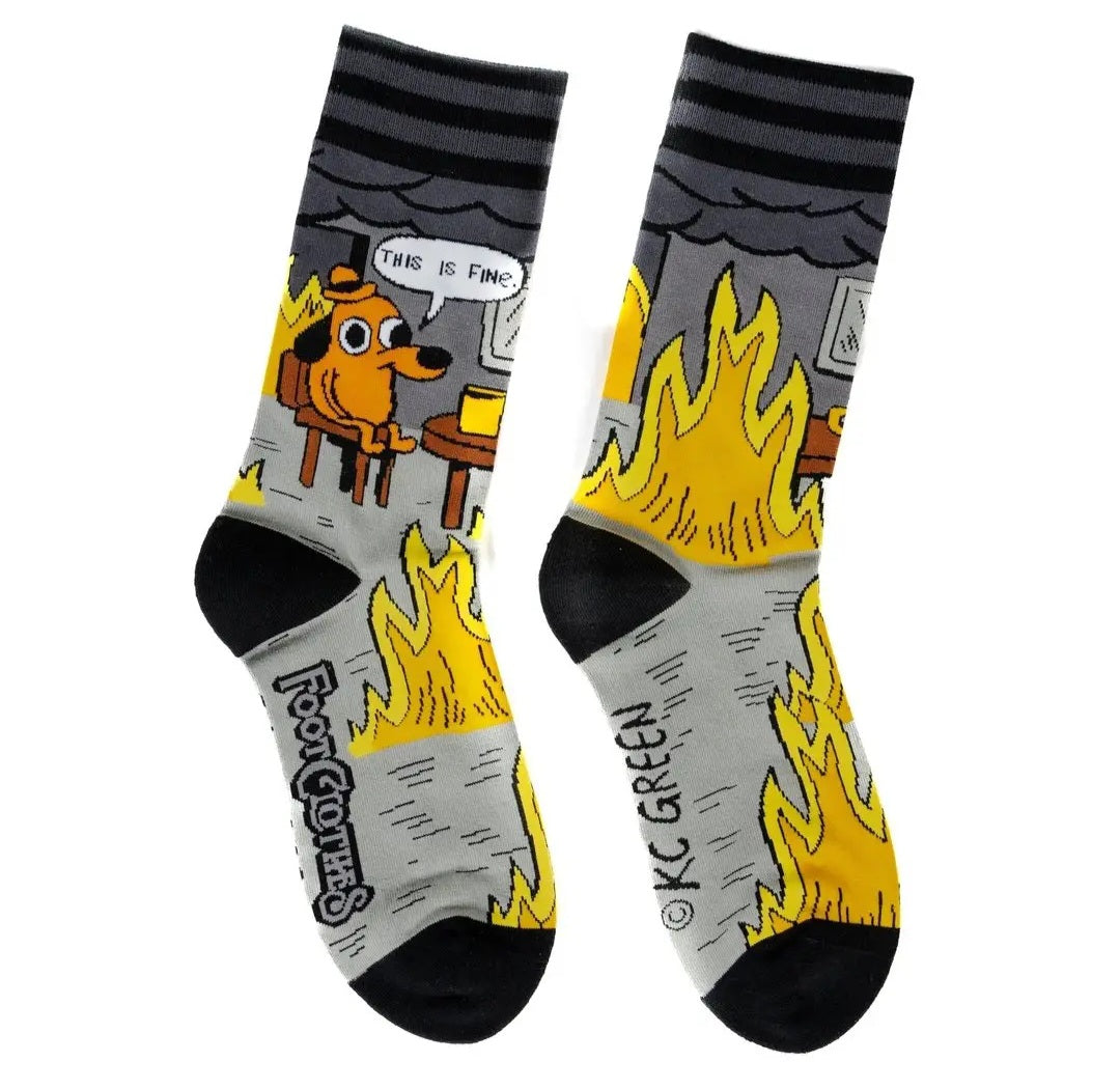 This Is Fine Noir Crew Socks