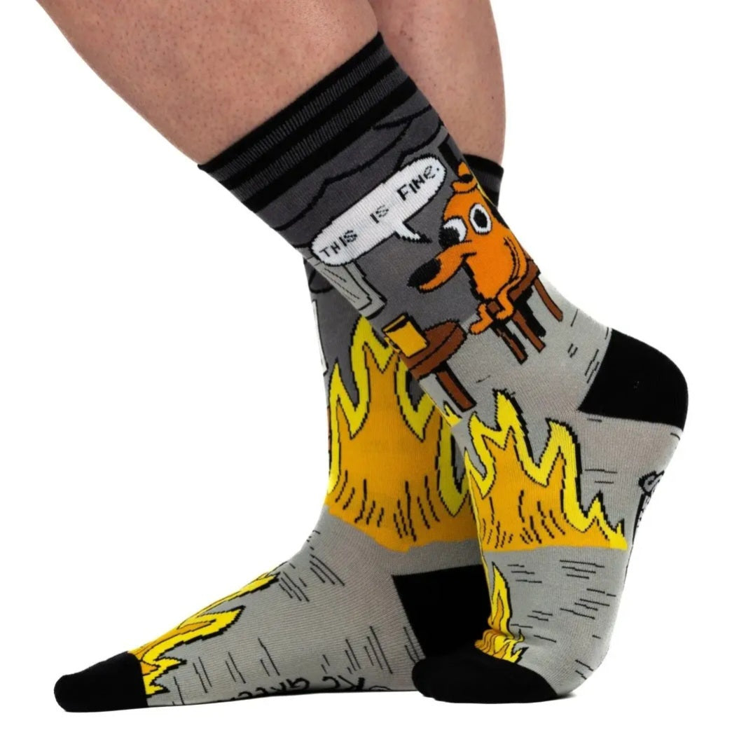 This Is Fine Noir Crew Socks