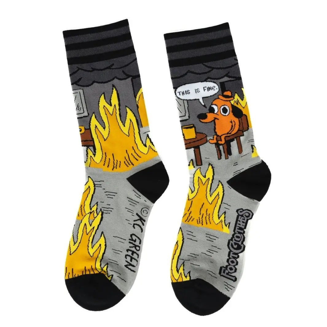 This Is Fine Noir Crew Socks