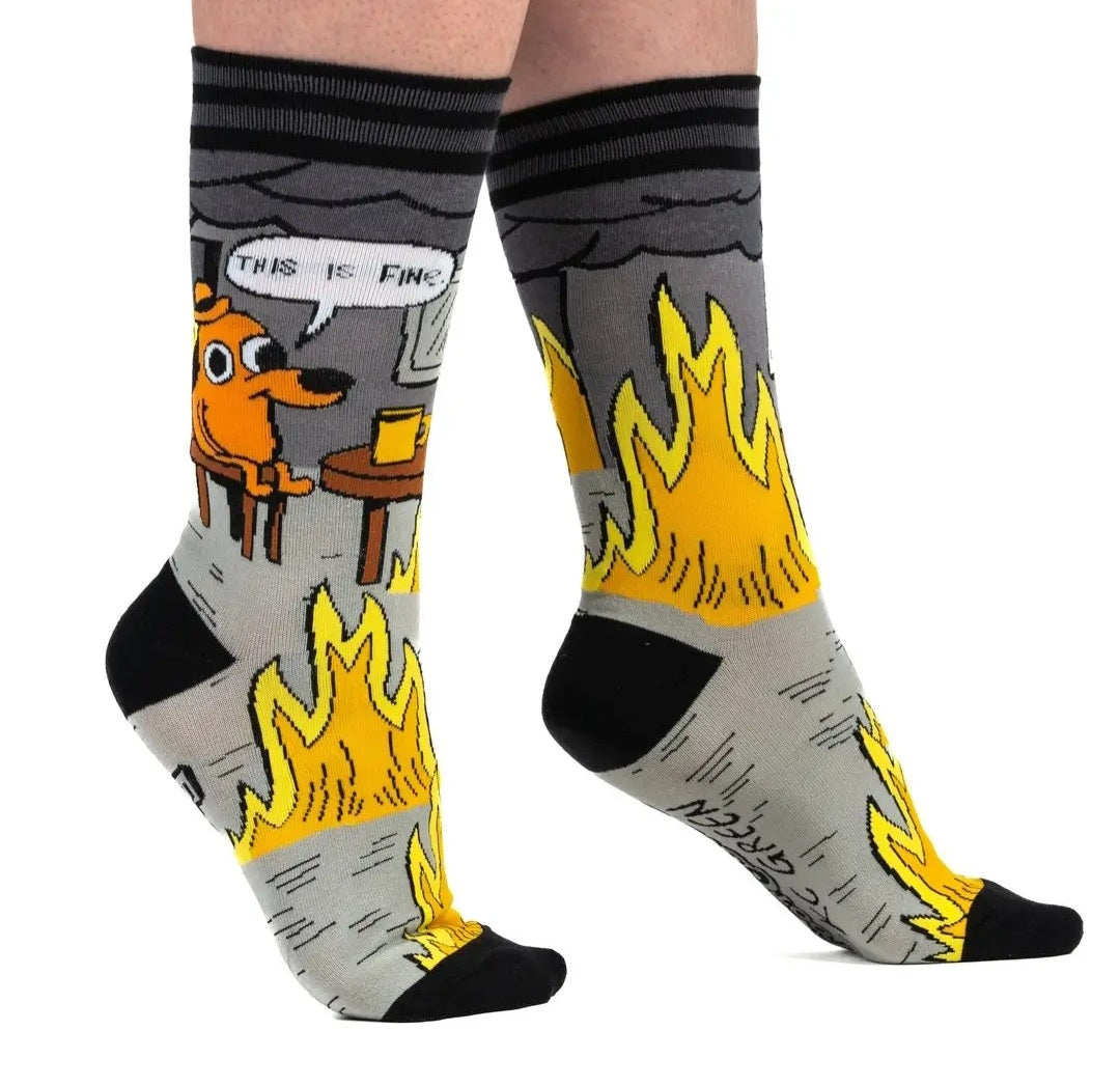 This Is Fine Noir Crew Socks